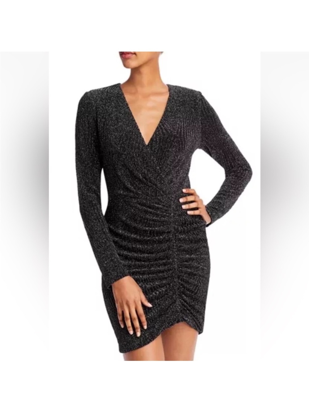 Black Halo Como Metallic Sparkle Ruched Dress 2